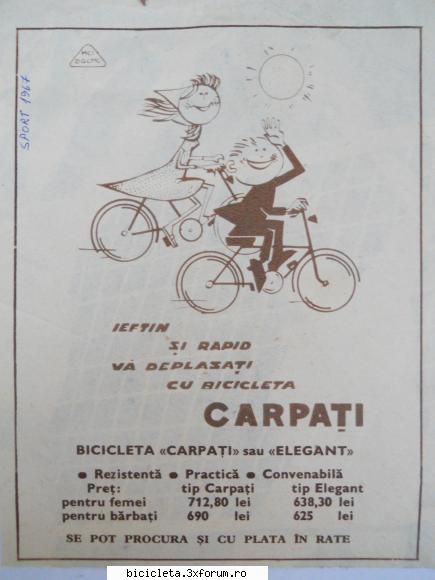reclama cu carpati si elegant din revista sport 1967 
cca. 10  * 25 cm.
pret 10 euro ( sau in lei la
